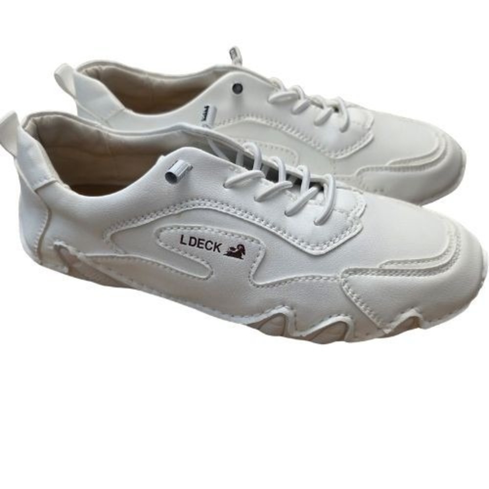 LDECK Womens 8.5 White Faux Leather Casual Sneakers Athleisure Clean Girl Preppy